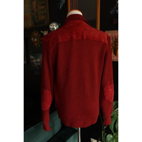 Vintage 80s 90s City Splits Red Burgundy Leather Suede Knit Zip Up Jacket - Picture 13 of 15